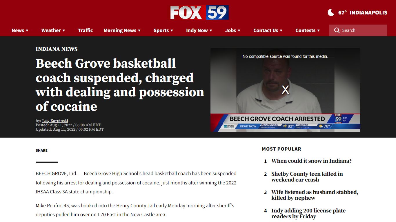 Beech Grove Mike Renfro coach suspended, arrested on drug charges